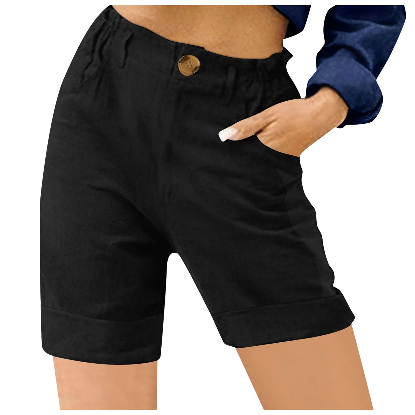 Womens Shorts Summer Solid Color Linen Loose High Waist Versatile Practical Comfortable Breathable Gathering Vacation Outdoor Activities Short Pants